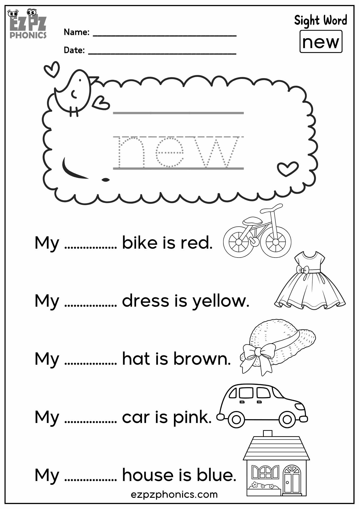 “New” Sight Word Sentences – Fun Dolch Sight Words Practice for Kindergarten & First Grade - PDF Download